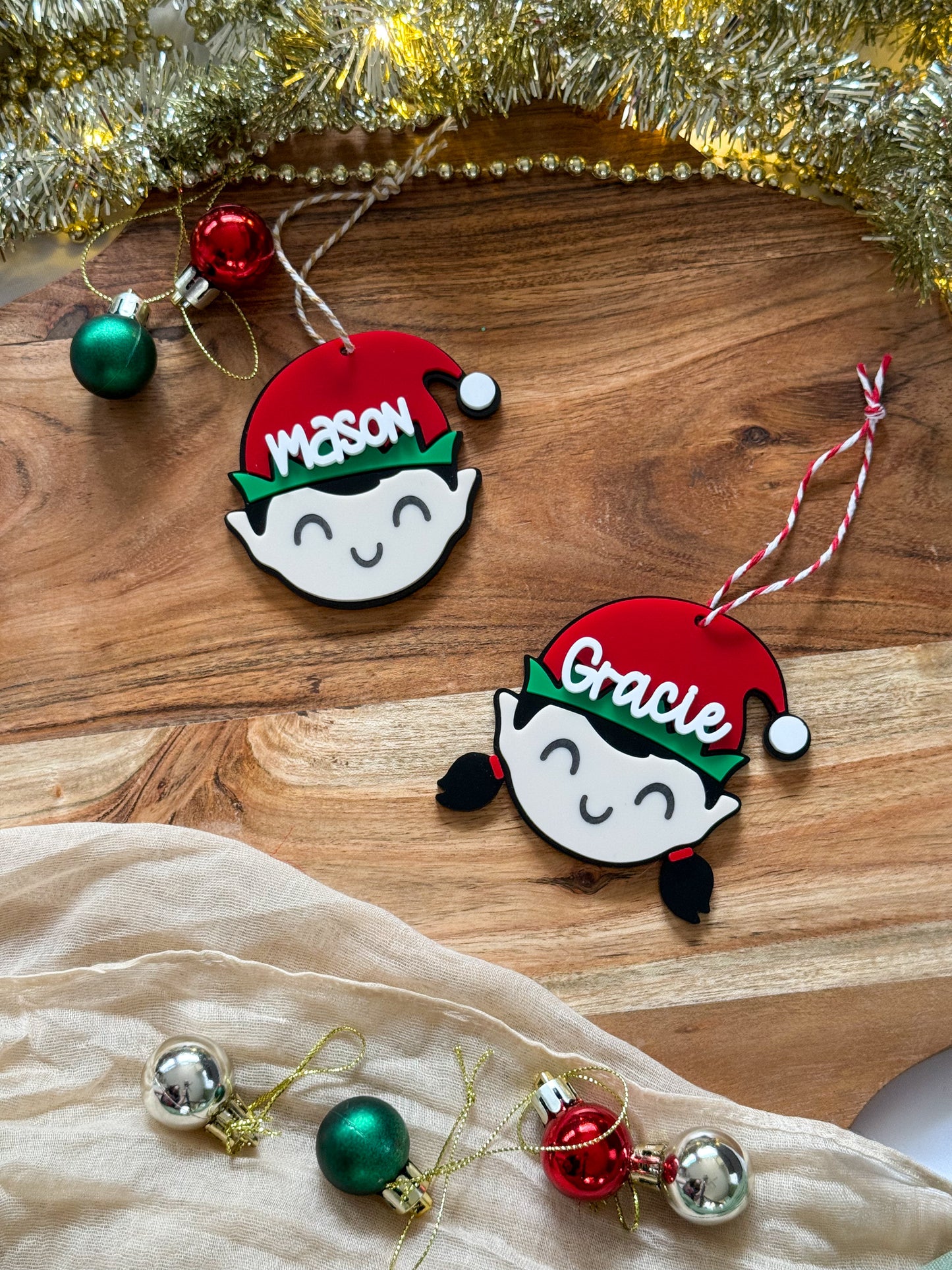 Personalised Mr Elf & Miss Elf Ornament