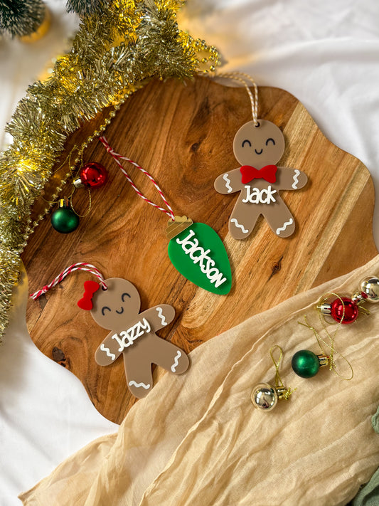 Personalised Gingerbread & Christmas Bulb Ornament