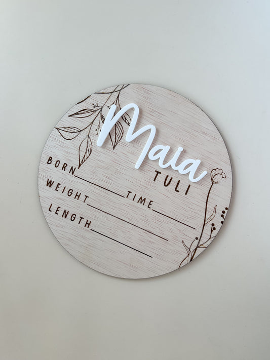 Vine + Flower Wooden Announcement Plaque