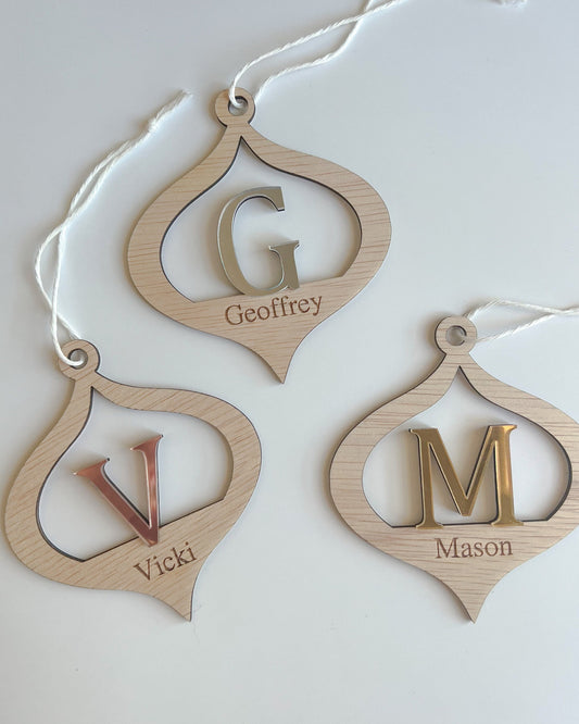 Elegant Initial Ornaments | Christmas Ornament | Custom made | Wooden | Christmas Tree