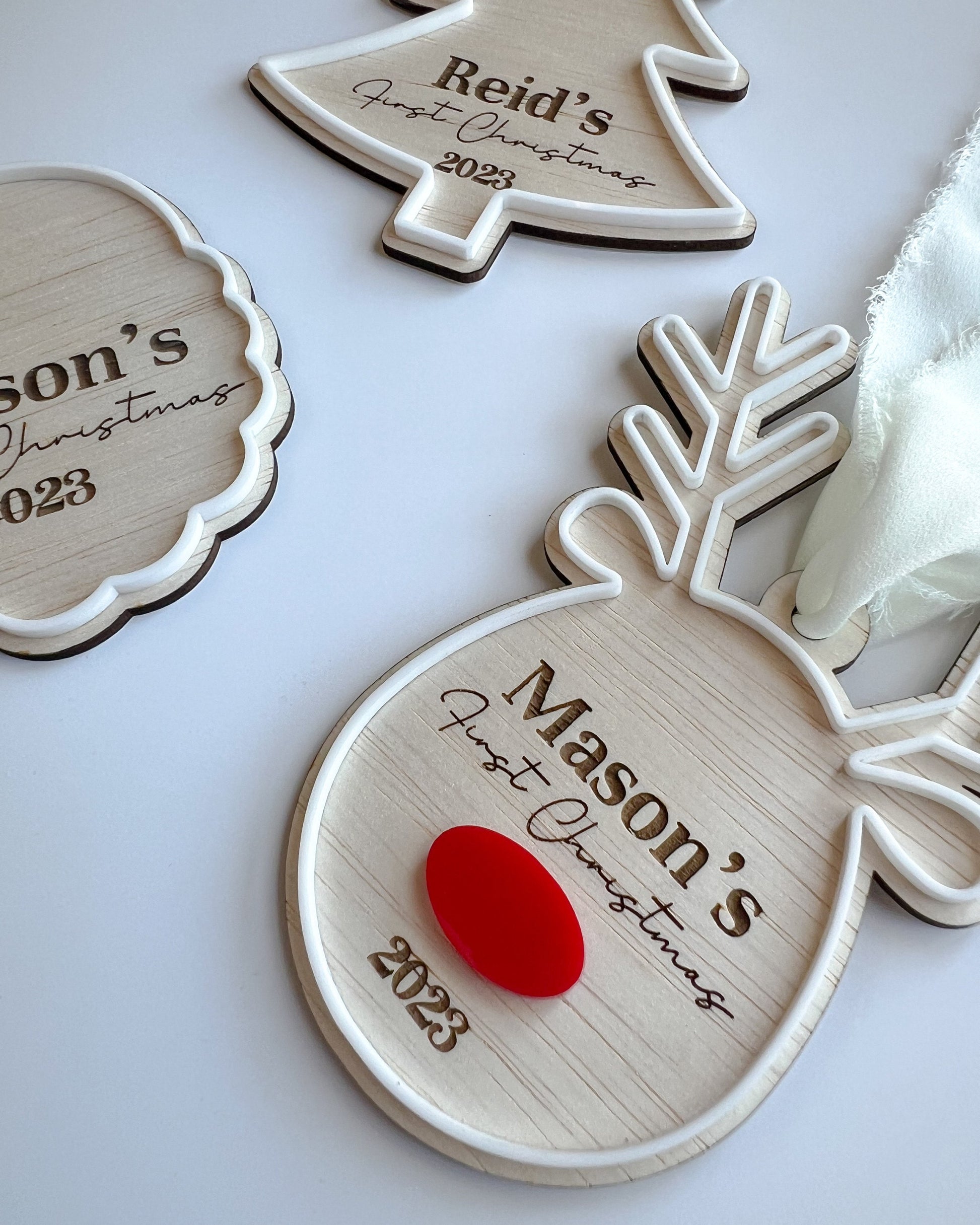 Babies First Christmas | Christmas Ornament | Custom made | Wooden | Reindeer | Santa | Christmas Tree